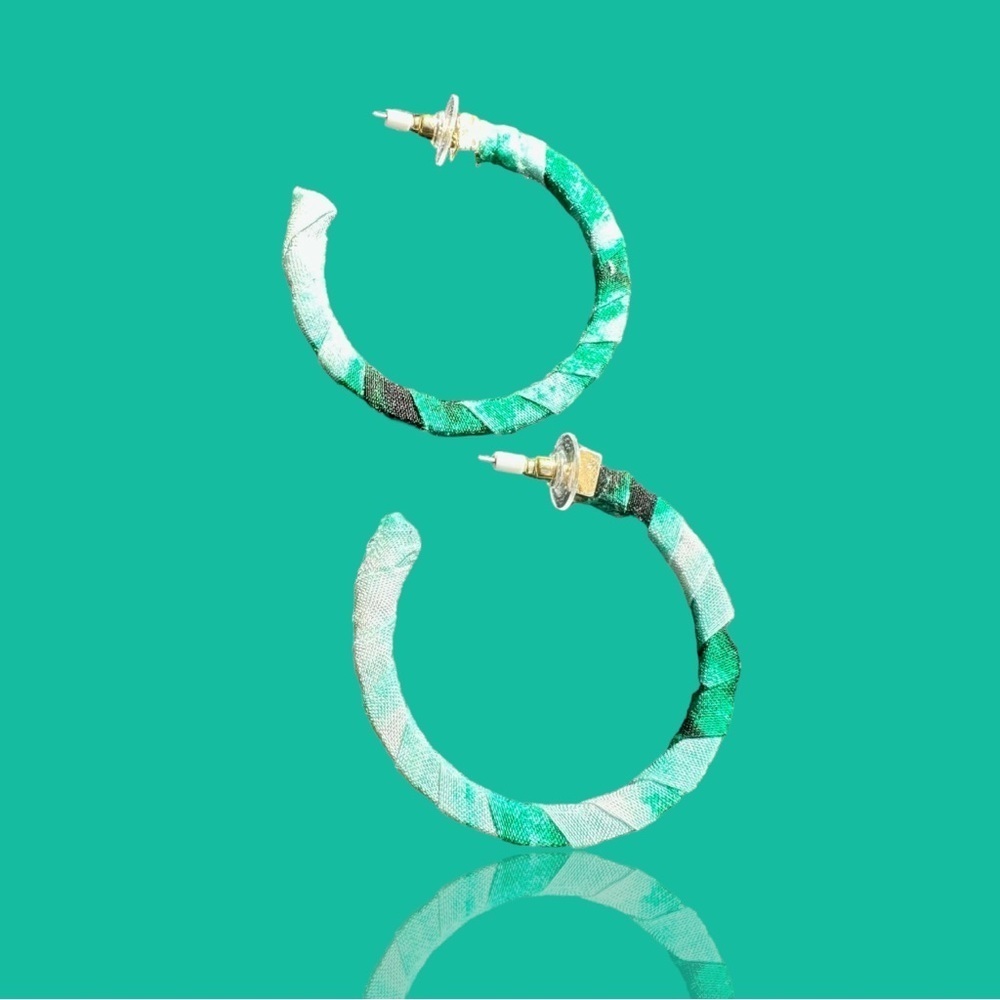 NEW Green & White Fabric Wrapped Hoops